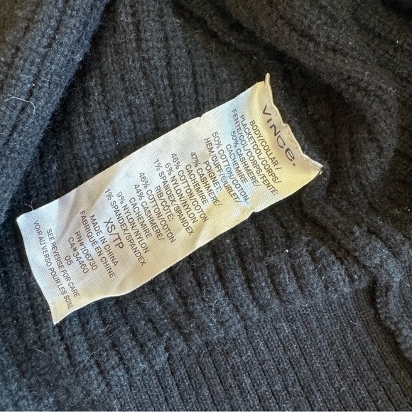 VINCE Tie Back Cashmere Cotton Blend Black Sweater Size XS - Picture 3 of 9